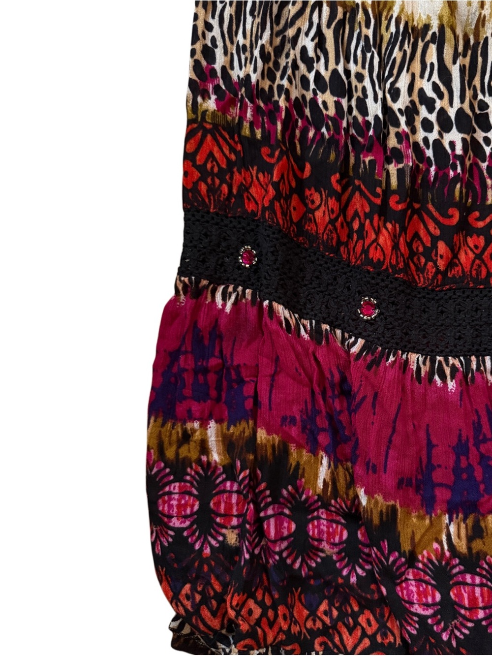 Mixed-Print Tiered Maxi Skirt in Red, Pink & Cream - Picture 2 of 3